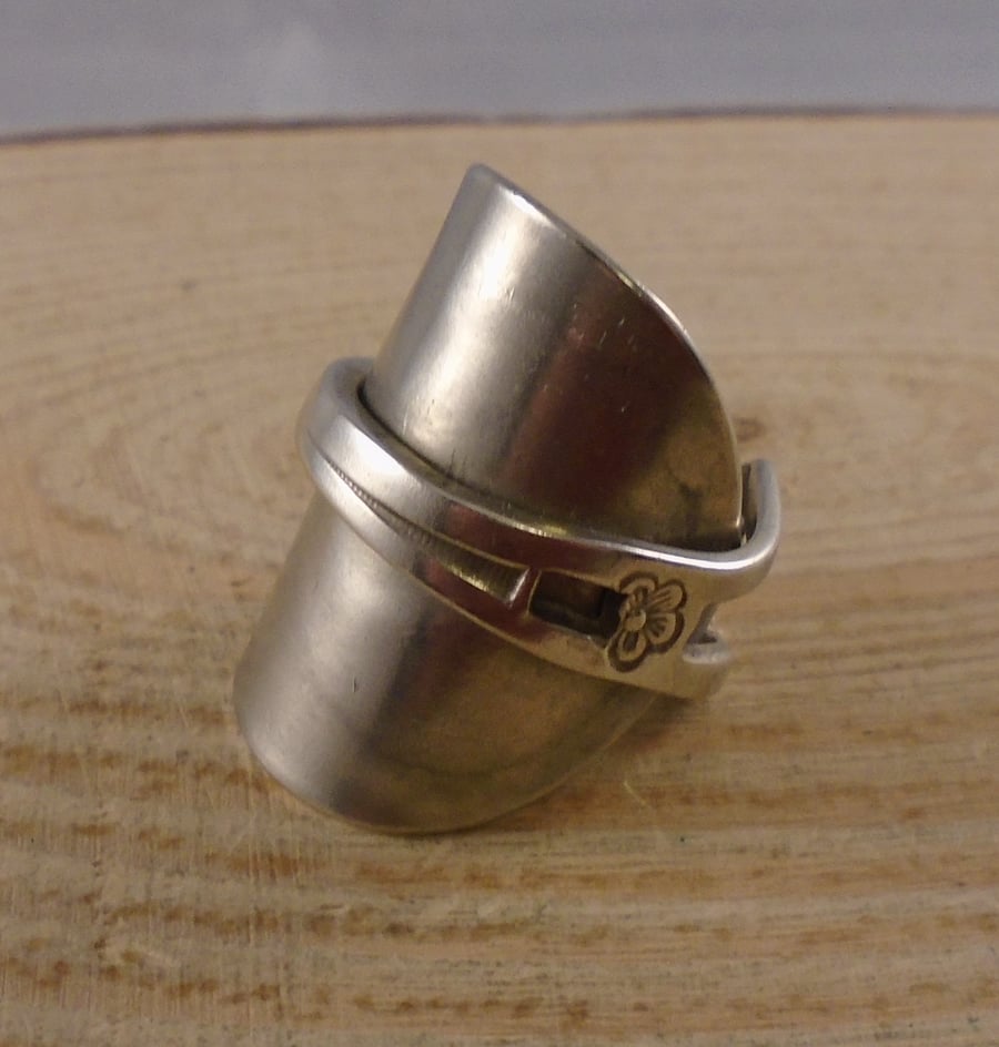 Upcycled Silver Plated Pierced Wrap Spoon Ring SPR082003