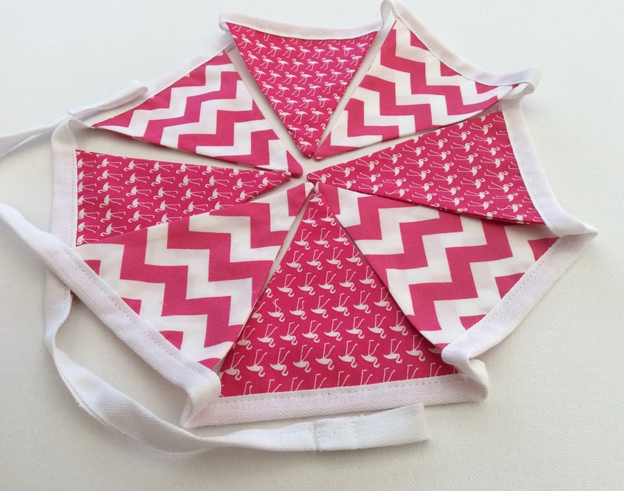 Fabric Bunting Cerise Pink Flamingos & Chevrons Zigzags