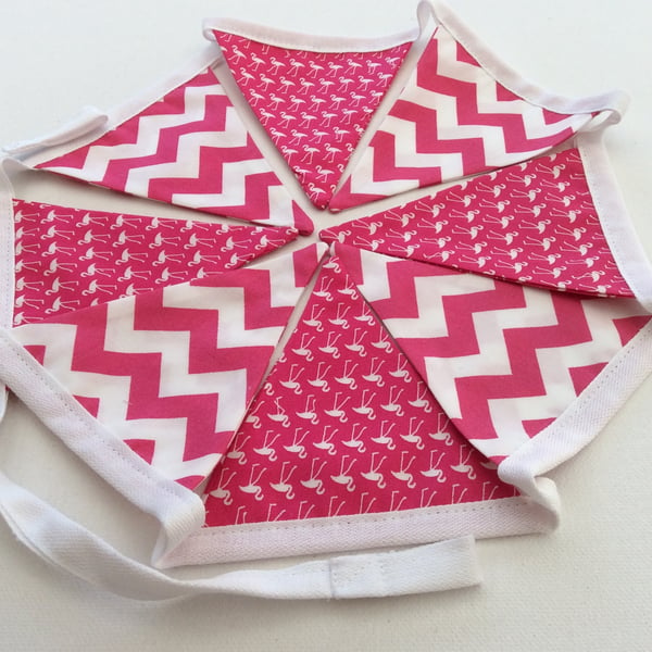 Fabric Bunting Cerise Pink Flamingos & Chevrons Zigzags