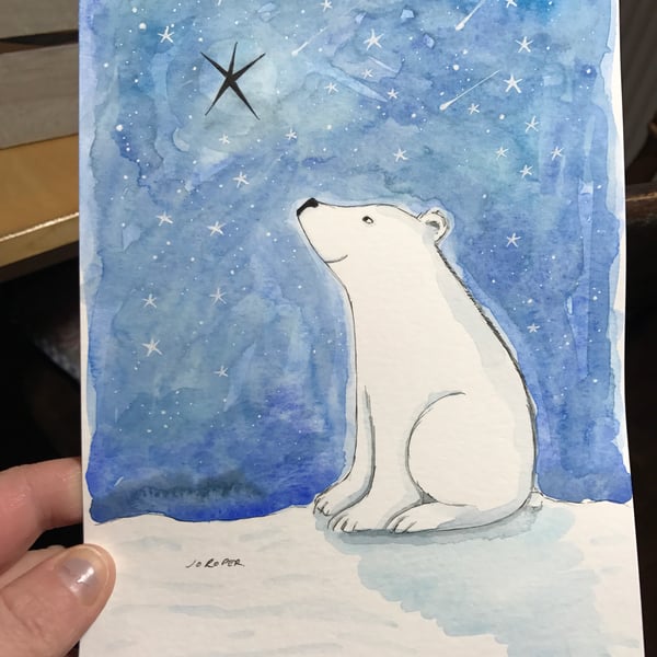 Original Painting Polar Bear wishing Jo Roper