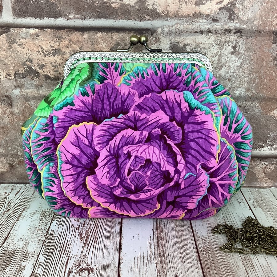 Ornamental Cabbages small fabric frame clutch makeup bag handbag purse