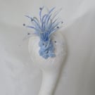 Pale Blue and Periwinkle Feather Flower & Pearl Comb Fascinator 