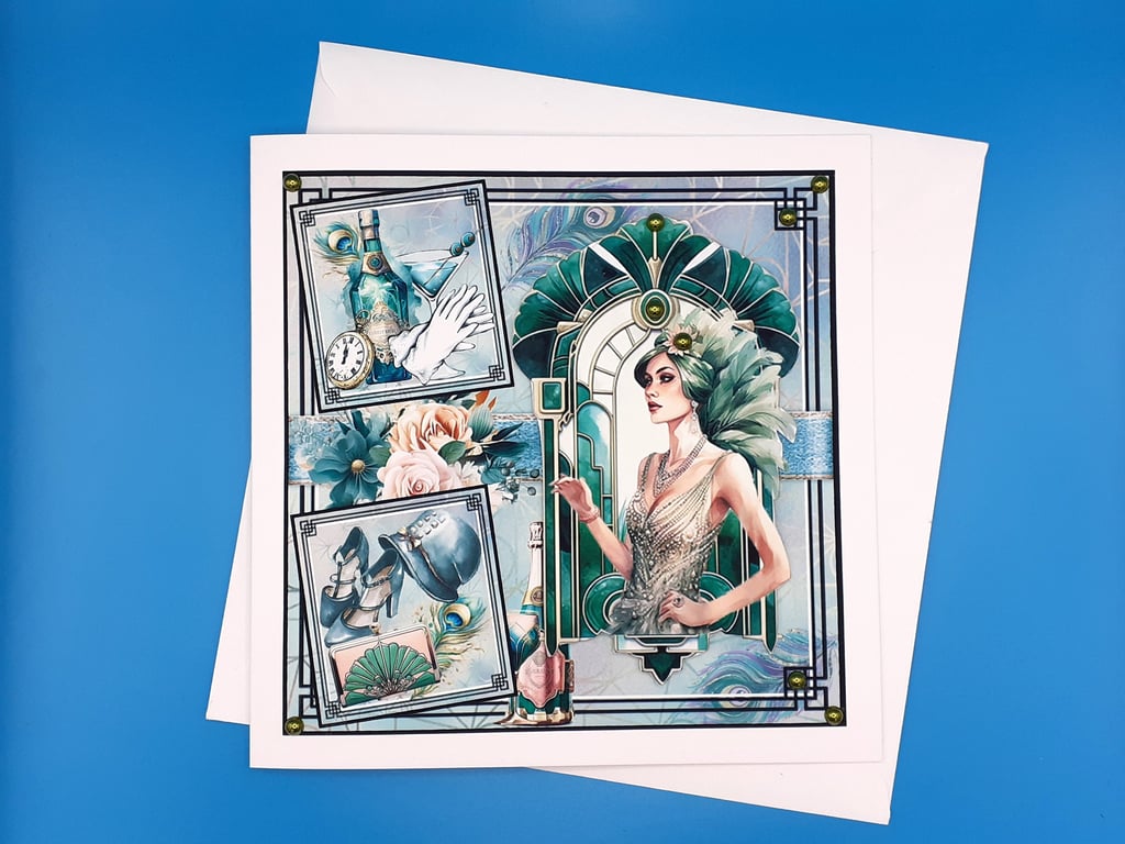 Art Deco Card - Decoupage, Anniversary, Birthday, Valentine's