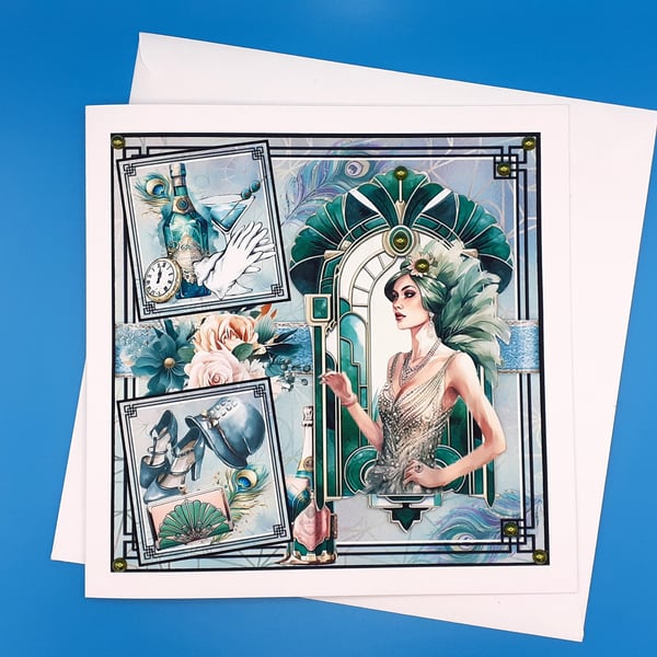 Art Deco Card - Decoupage, Anniversary, Birthday, Valentine's