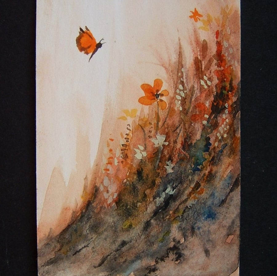 art painting butterfly floral original aceo ref 107
