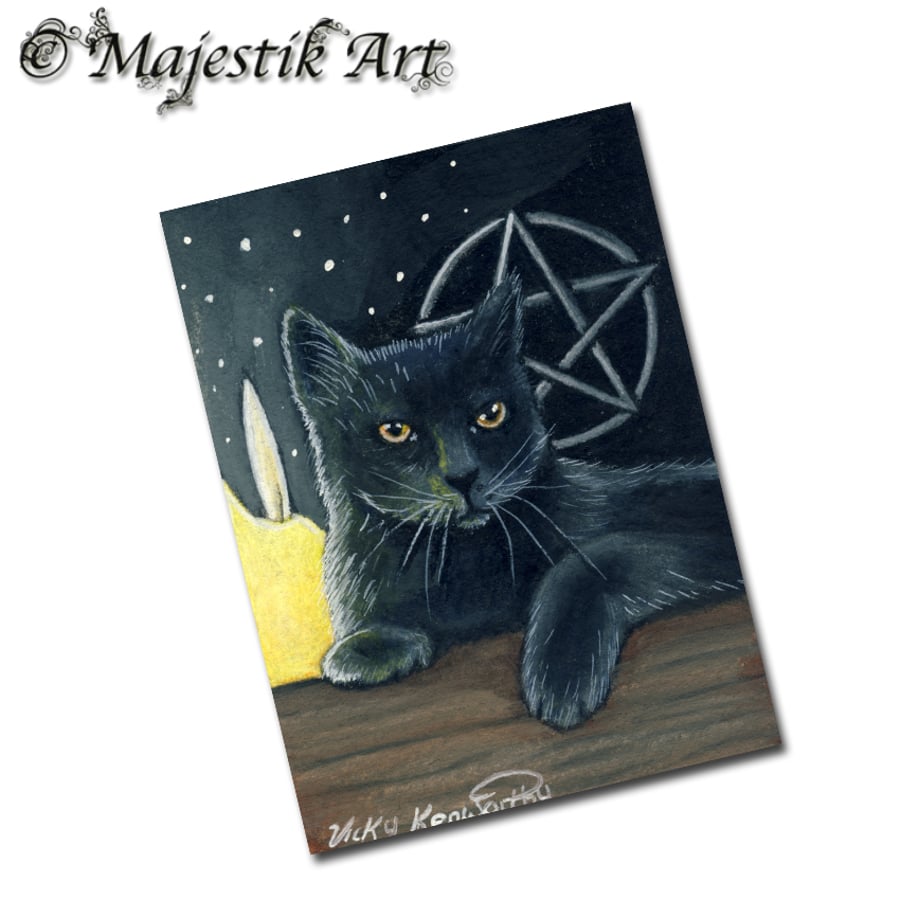 Archival ACEO Familiar Black Cat Print 'Altar' By V Kenworthy