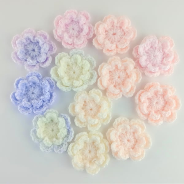 Crochet flowers in a pastel gradient colours - Twelve  Crochet flowers