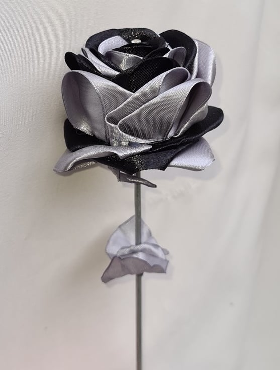 Gorgeous Handmade Black and Silver Ribbon Rose-... - Folksy