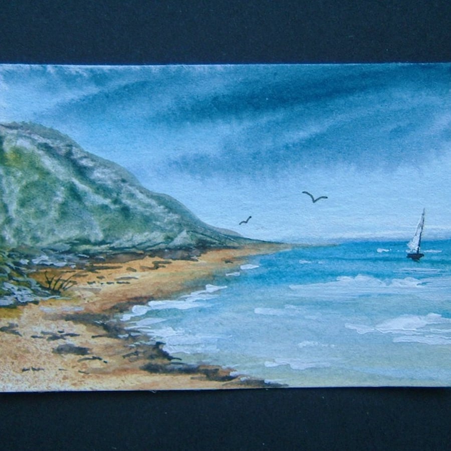 seashore seascape original art painting aceo ref 168
