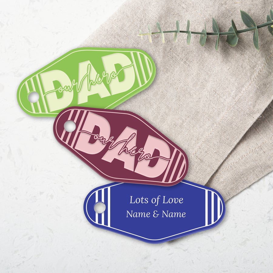 Dad Our Hero Personalised Acrylic Keyring, Motel Keychain, Custom Father's Day 
