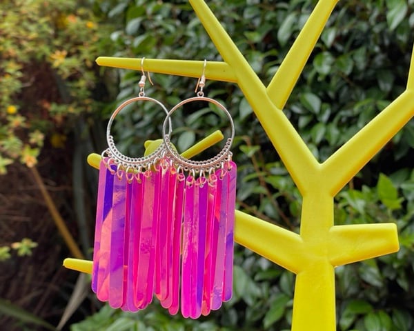 DISCOBUNNY SEQUIN EARRINGS HOT PINK BARBICORE silver plated hoops