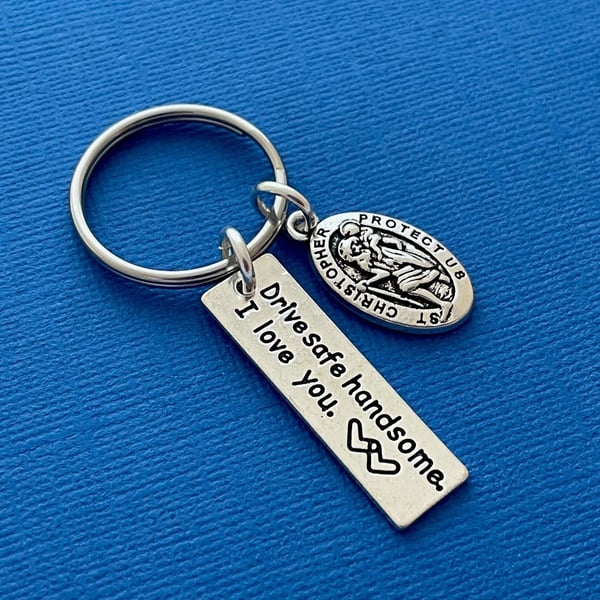 Drive Safe Handsome Keyring, Saint Christopher Keychain for Him, 