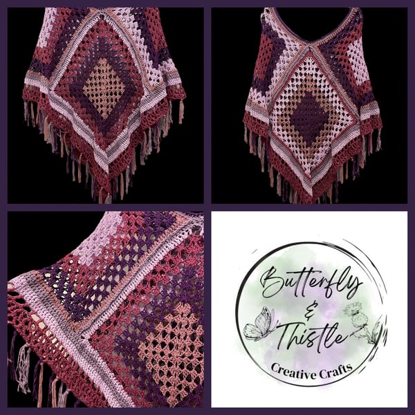 Customised Summer  Boho Granny Square Poncho made with Bamboo Blend Yarn