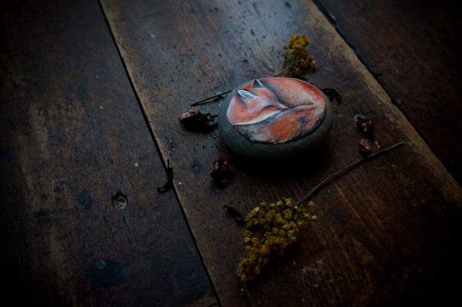 Fox Painting on Stone