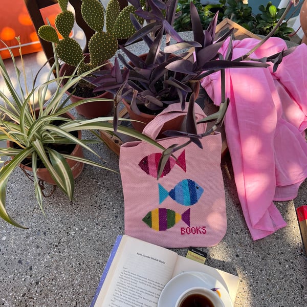 Beautiful Hand-made Book Bag (Fish Design)