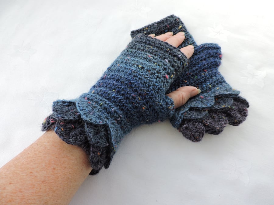 Fingerless Mitts for Adults Crocodile Cuffs Blue