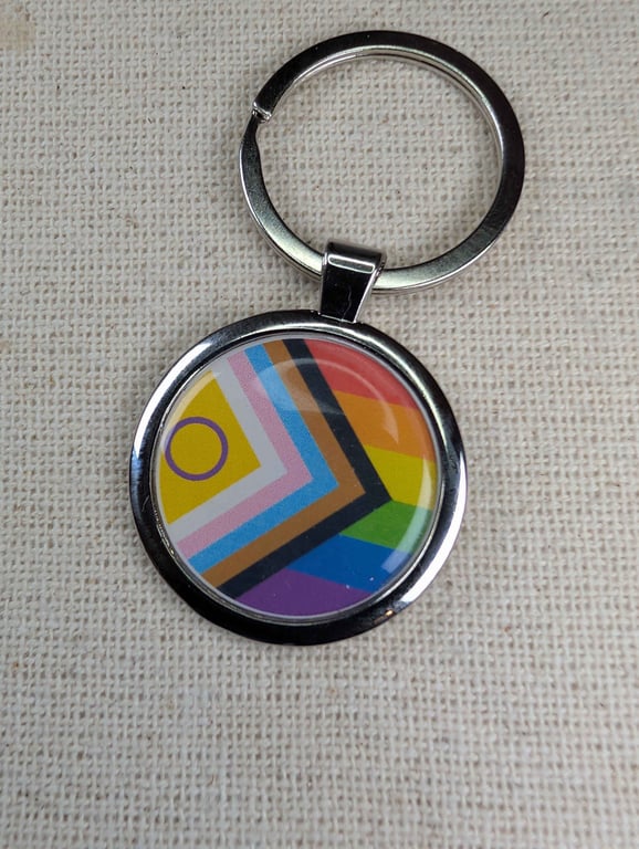 Progress Pride Flag Keychain - Pride Themed - Large Resin Topped Keyring