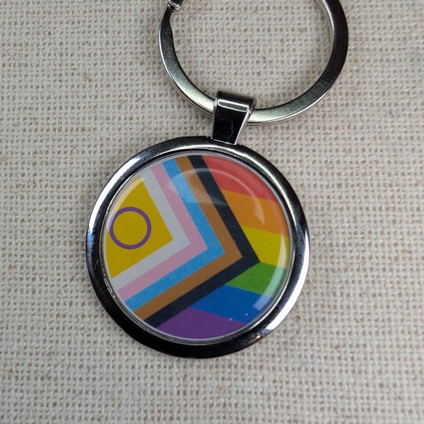 Progress Pride Flag Keychain - Pride Themed - Large Resin Topped Keyring