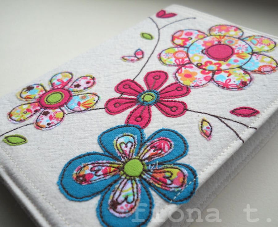 embroidered fabric sketchbook cover