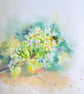 Original Bumble Bee and Apple Blossom Watercolor Painting - Floral Branch Art