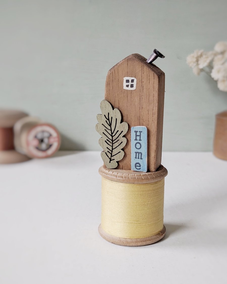 Tall Wooden House on a Vintage Bobbin 'Home' 