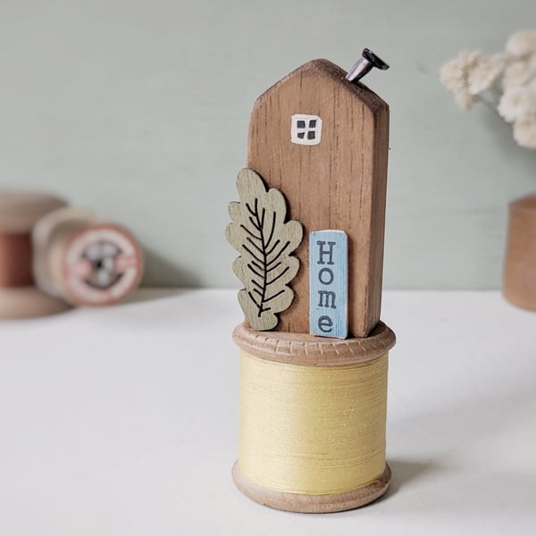 Tall Wooden House on a Vintage Bobbin 'Home' 