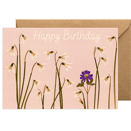 Pressed Flower Print Birthday Card - Snowdrops