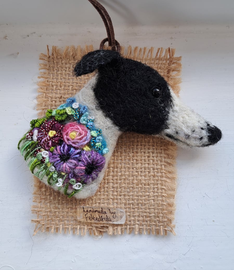 Needle Felted Greyhound Brooch