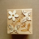 Handmade Engraved Wooden Keepsake Box. Butterfly & Flower Design Jewelry box.