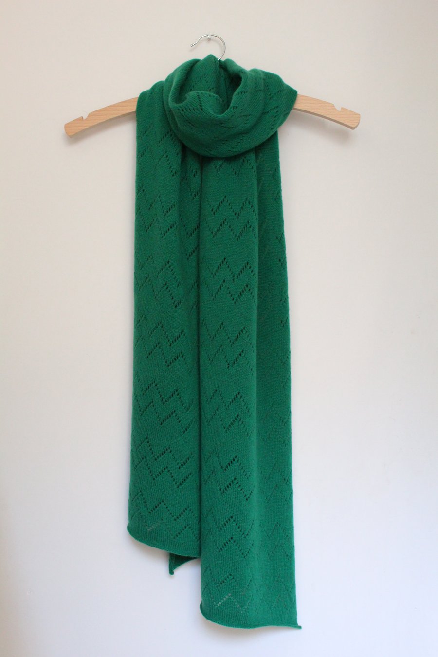 Soft Lambswool Forest Green Zig Zag Patterned Scarf