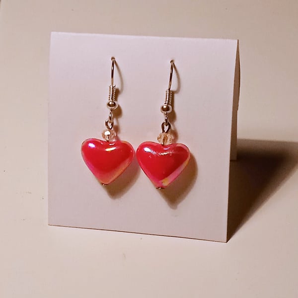 Red Acrylic Heart Earrings - UK Free Post