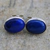 Sterling Silver Oval Stud Earrings with Lapis lazuli Gemstones