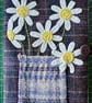 Hand Stitched Pot of Daisy Flowers Welsh Tweed Journal Cover & Notebook