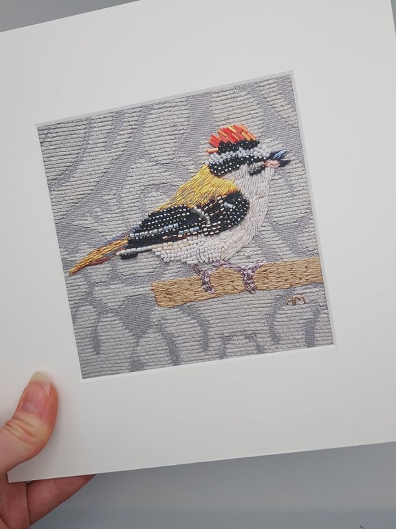 mounted Firecrest textile art print