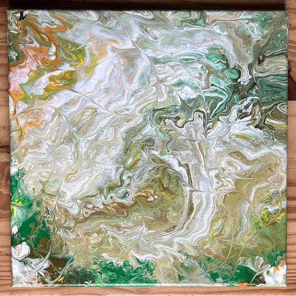 Emerald Dragonmist, Original Acrylic Pour Painting 12" by 12" (30cm by 30cm)
