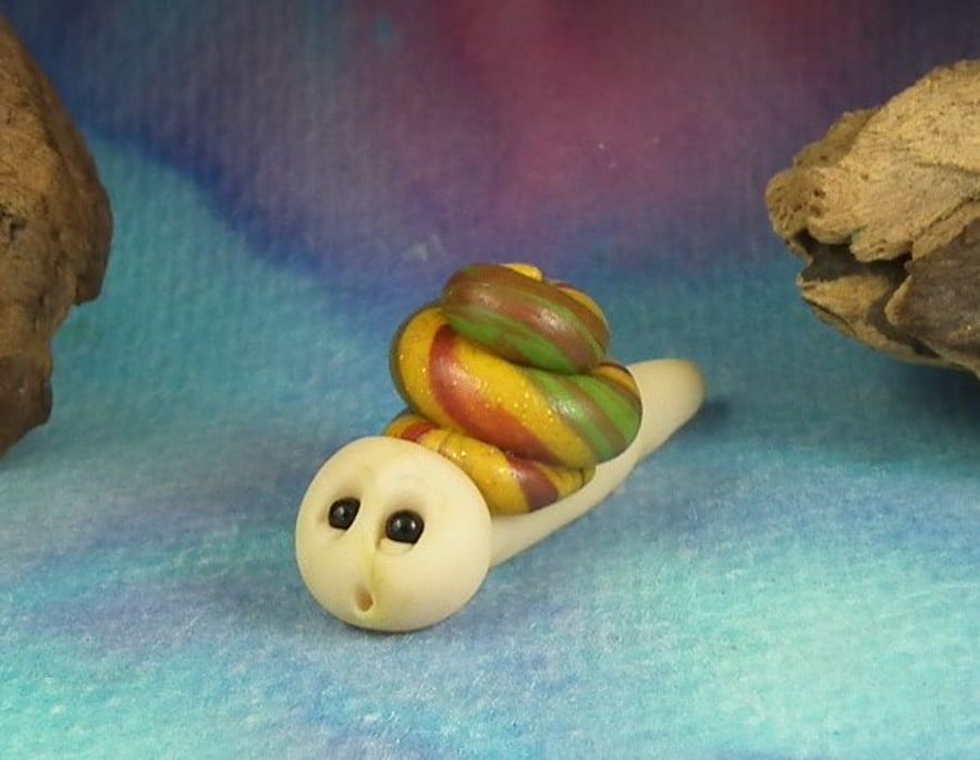 Spring Sale ... Tiny Village Snail OOAK Sculpt by Ann Galvin Gnome Village