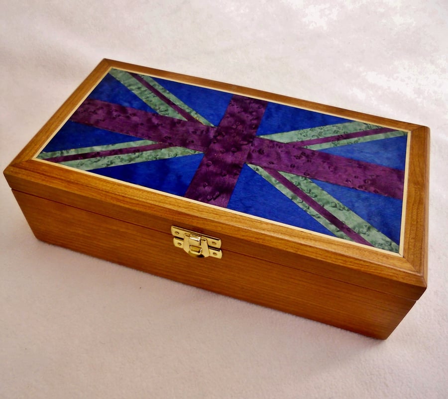 Handmade Cherry veneered woodenTrinket Box - Flag Design