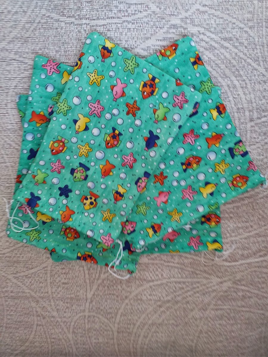 Pack of Four Fish Drawstring Bags