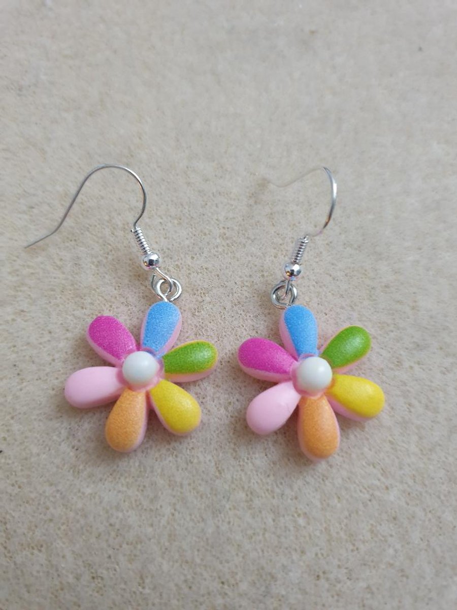 cute kitsch acrylic flower earrings with hypoallergenic silver plate earrings  