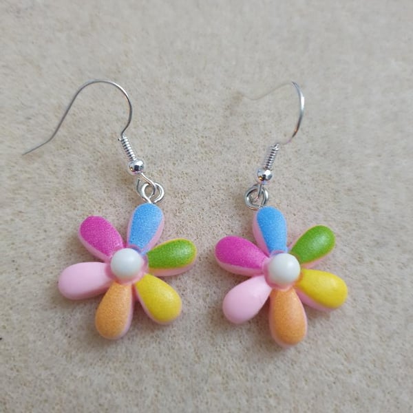 cute kitsch acrylic flower earrings with hypoallergenic silver plate earrings  
