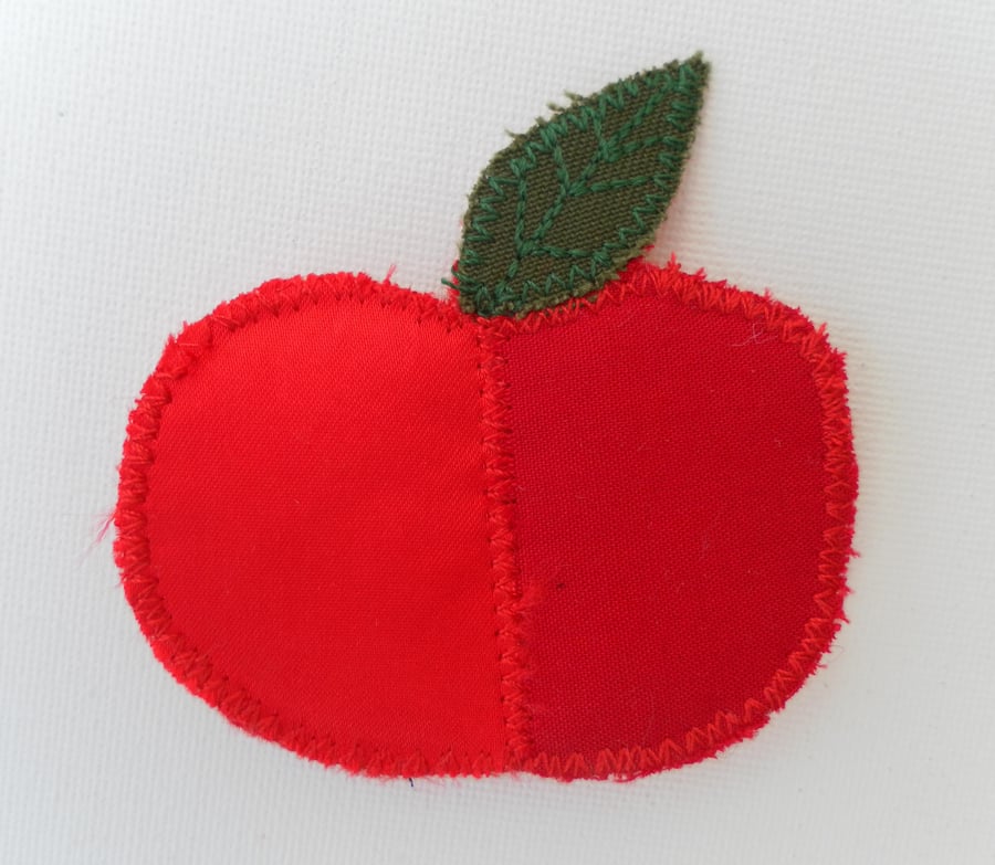  TwoTone Red Satin Brooch, Apple with Green Leaf.
