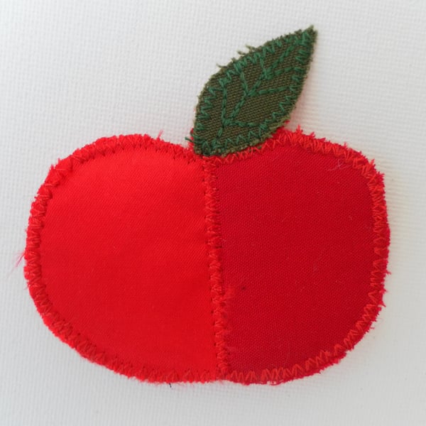  TwoTone Red Satin Brooch, Apple with Green Leaf.