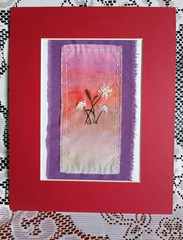 Mixed media textile art wall hanging, unframed Fibre art original flower picture