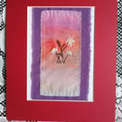 Mixed media textile art wall hanging, unframed Fibre art original flower picture