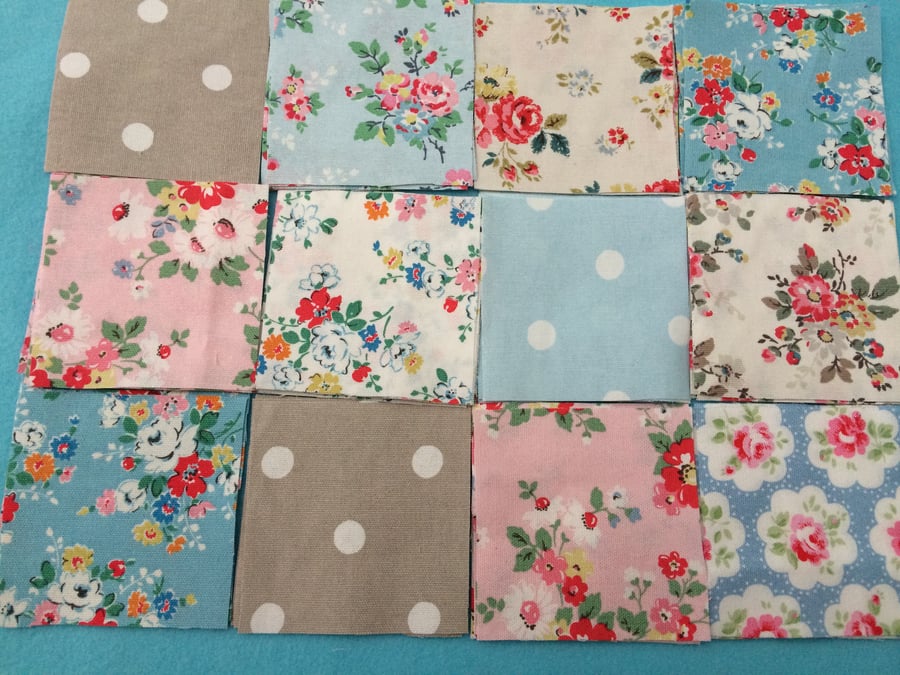 40 x 4" cotton patchwork squares, quilt,sewing,craft in cath kidston fabrics