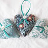SET OF 3 WILLIAM MORRIS LAVENDER BAGS - HEART SHAPED