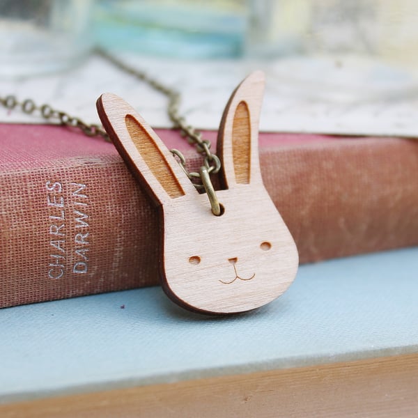 Wooden Bunny Rabbit Necklace