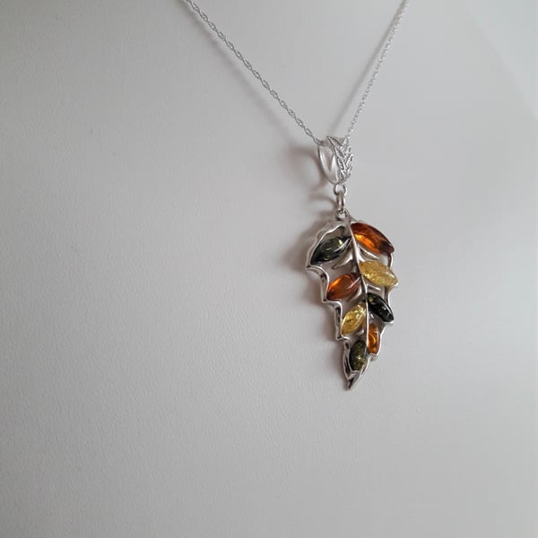 Amber Leaf and Sterling Silver Necklace. Rare Amber, Leaf, Nature, Fauna