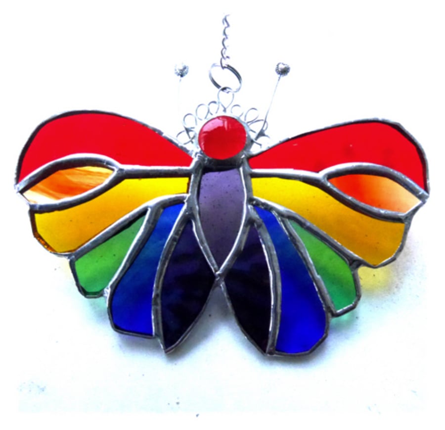 SOLD Butterfly Suncatcher Stained Glass Rainbow Handmade 109