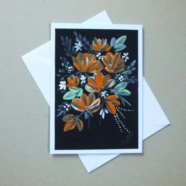 Hand painted original floral art greetings card ( ref FA 500 B1 )